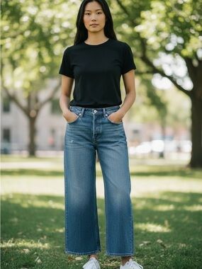 Agolde Wide Leg Flare Jeans in Medium Blue Wash